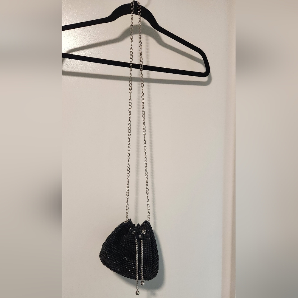 Black Sparkly Shoulder Bag Drawstring Close